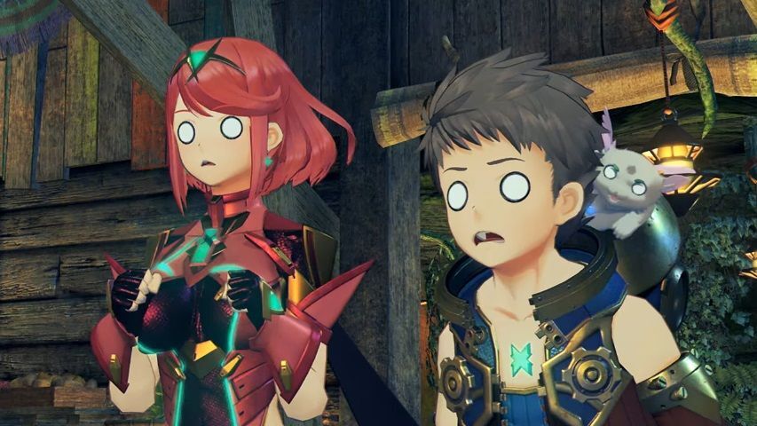 A screenshot from a scene in Xenoblade Chronicles 2 which uses the in game engine.
