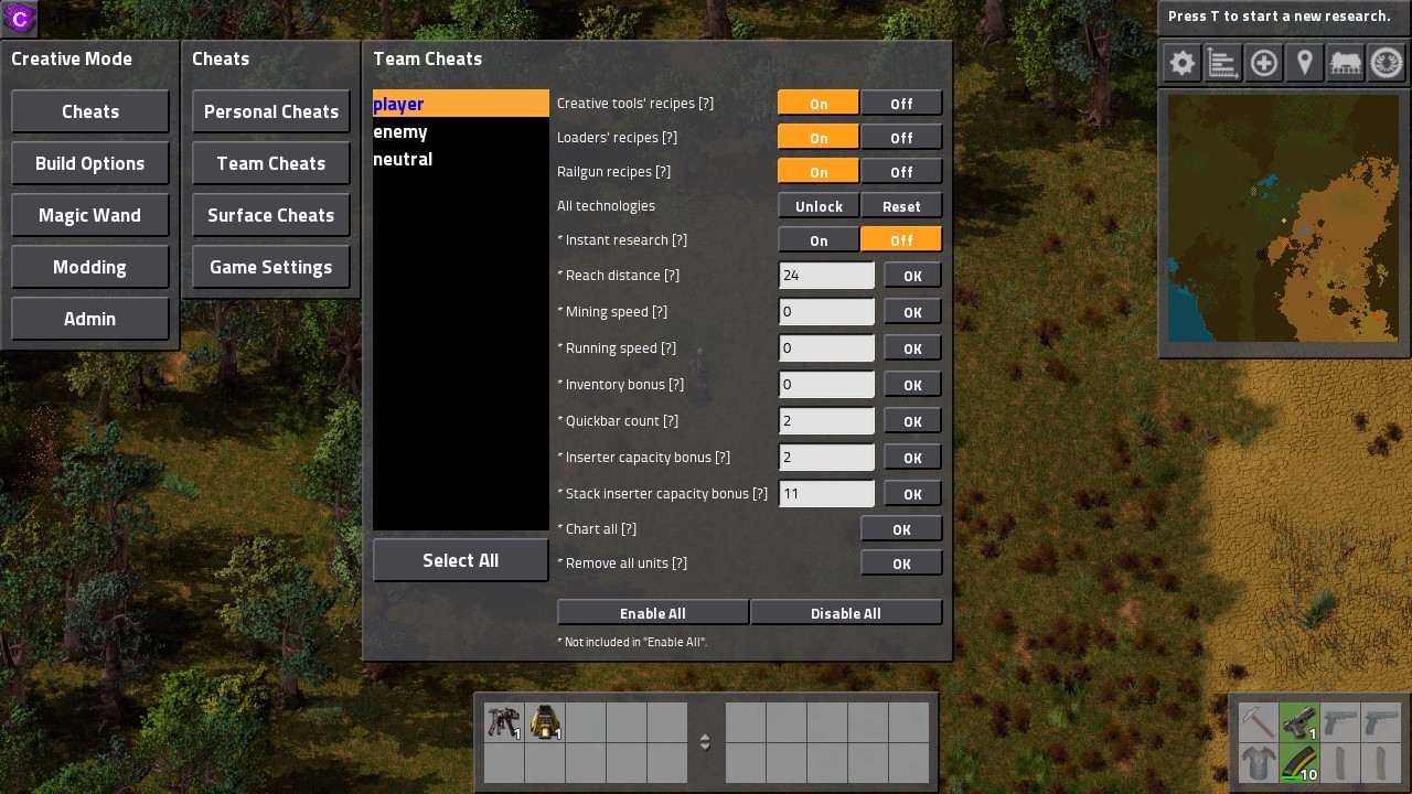 InGame Menu/Cheats/Team Cheats Factorio Creative Mode Wiki FANDOM