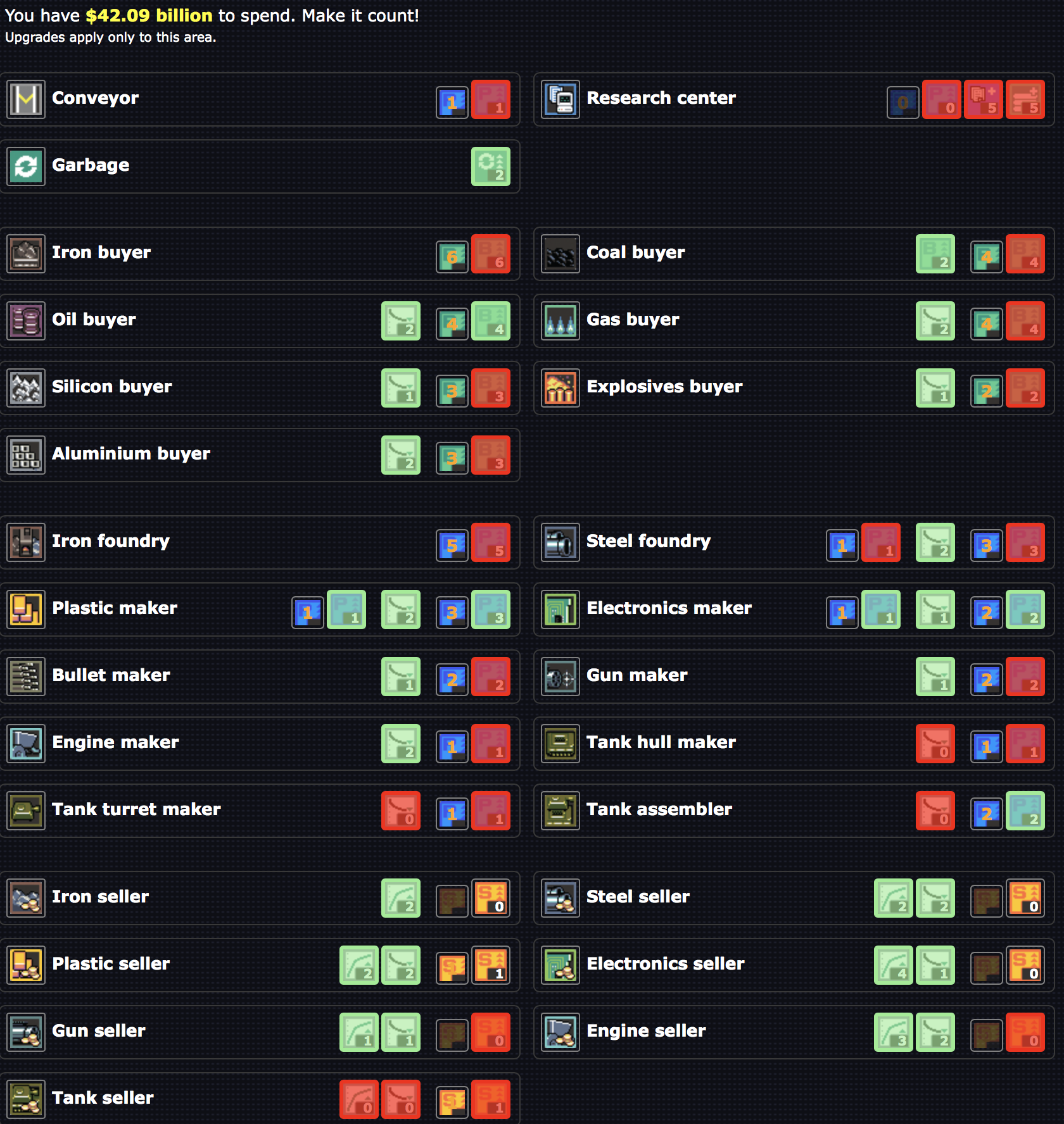 tank build list factory