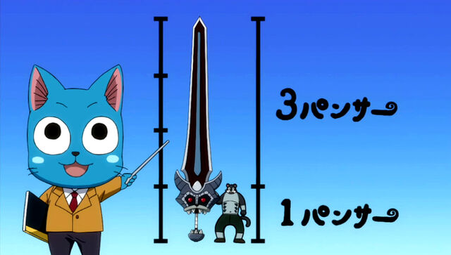 Fichier:Happy compare la taille de Panther Lily et de son épée.jpg