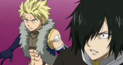 Rogue y Sting sorprendidos por la intrusión de Natsu