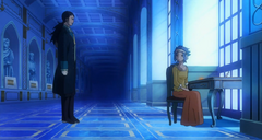 Levy y Gajeel hablando en Mercurius