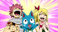Natsu, Lucy and Happy's happiness about Erza's recovery
