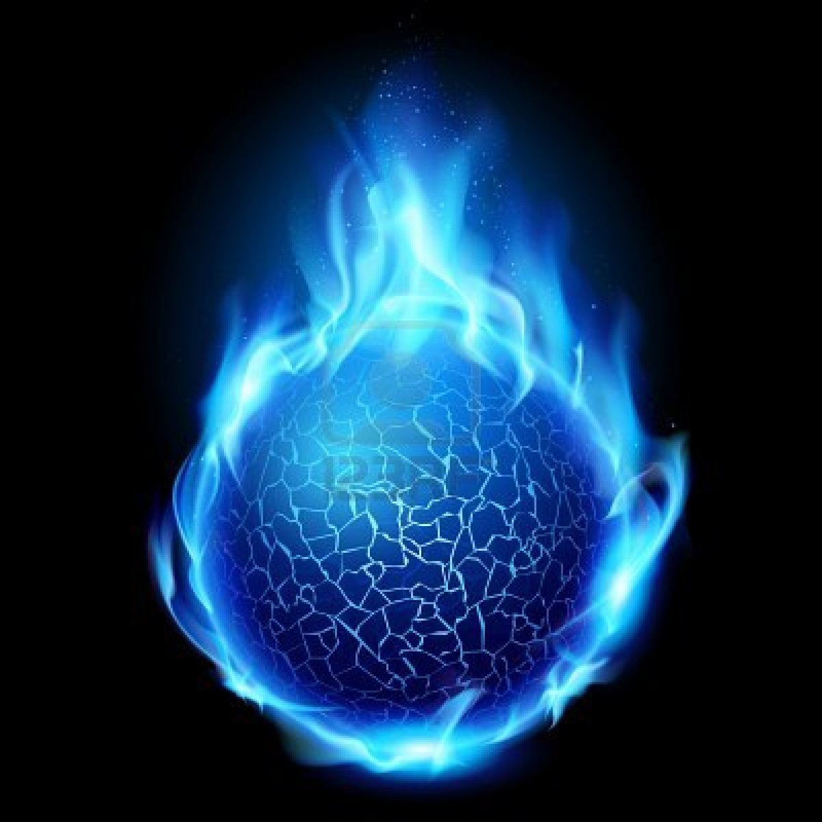 Image blue fire ball illustration on black