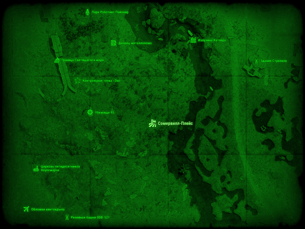 Fallout 4 схемы. Фоллаут 4 убежище 95 на карте. Убежище 95 в Fallout 4 на карте. Фоллаут 4 поселение Сомервилл Плейс. Вся карта фоллаут 4.