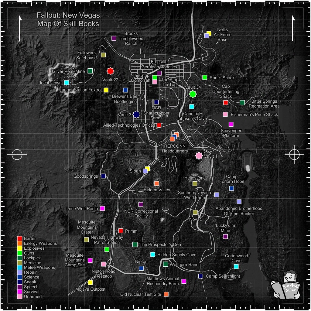 I Made A Map Detailing The Location Of Every Skill Book In The Mojave And Thought That I Should Share I Hope Someone Finds This To Be Useful Fnv