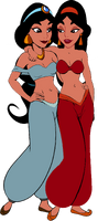 Jasmine with her past self close together