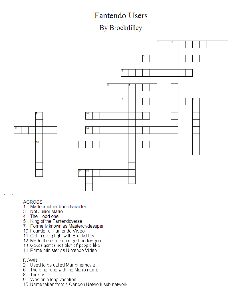 User blog:Brockdilley/Crossword Puzzle Fantendo Nintendo Fanon Wiki