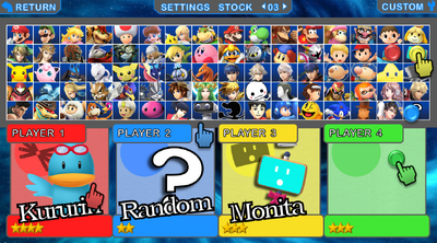 Super Smash Bros Fray select screen