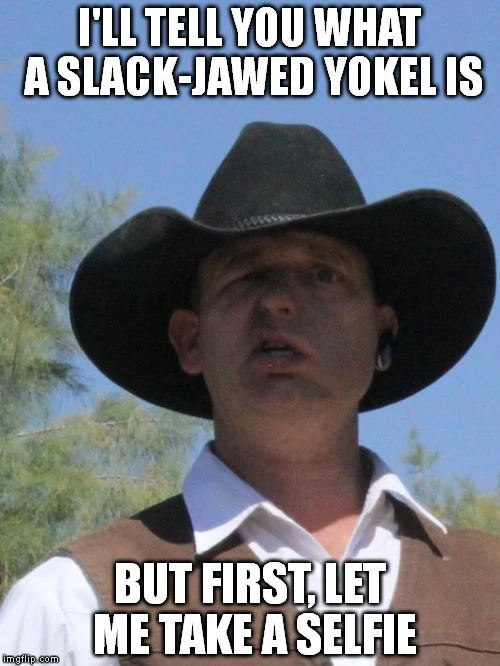 Image Ryan Bundy meme ill tell you what a slackjawed yokel is but first let me take a selfie
