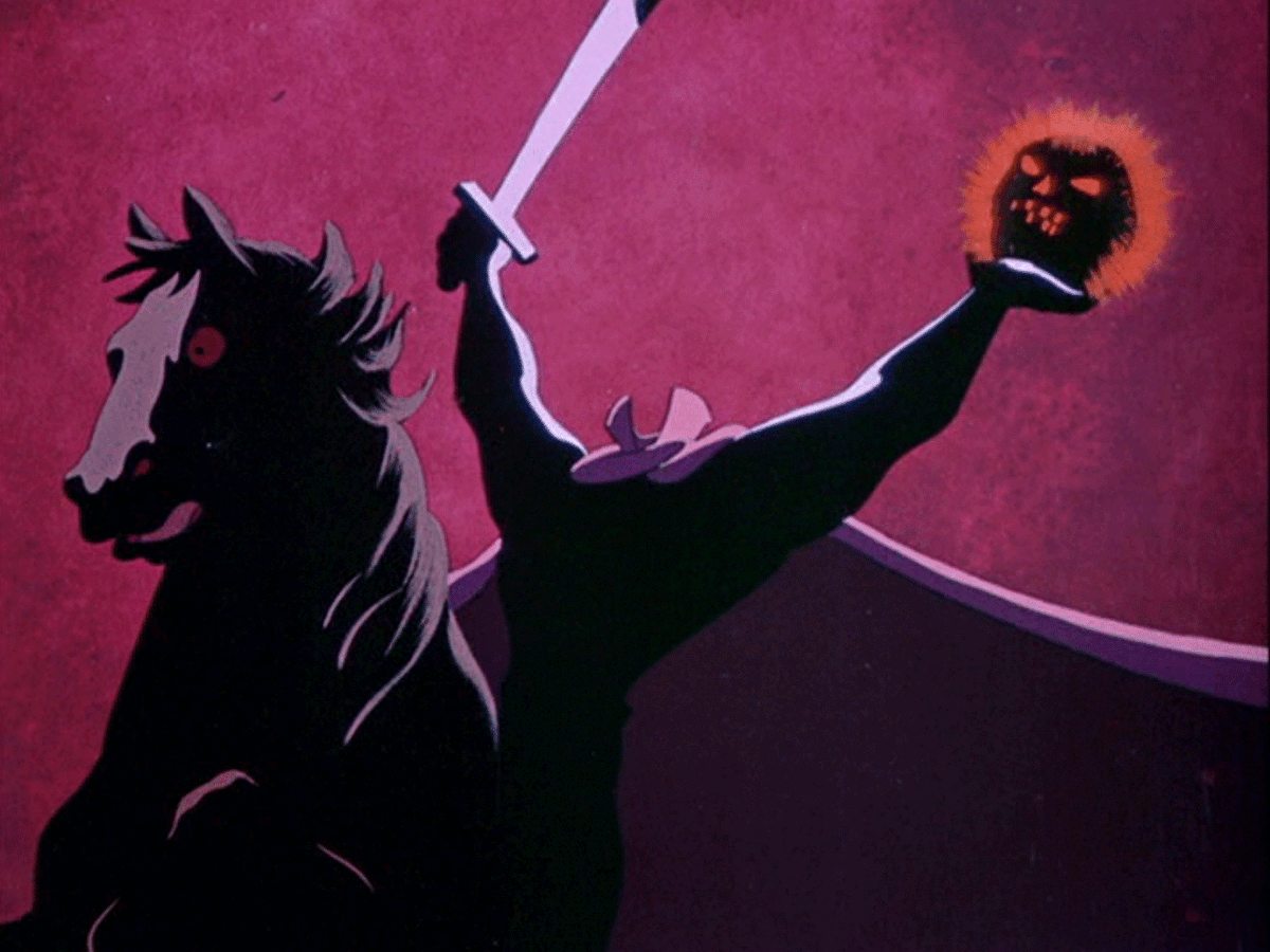 The Headless Horseman about to chase Ichabod Crane towards the end of &amp;amp;quot;The Legend of Sleepy Hollow&amp;amp;quot; section of &amp;amp;quot;The Adventures of Ichabod and Mr. Toad&amp;amp;quot;