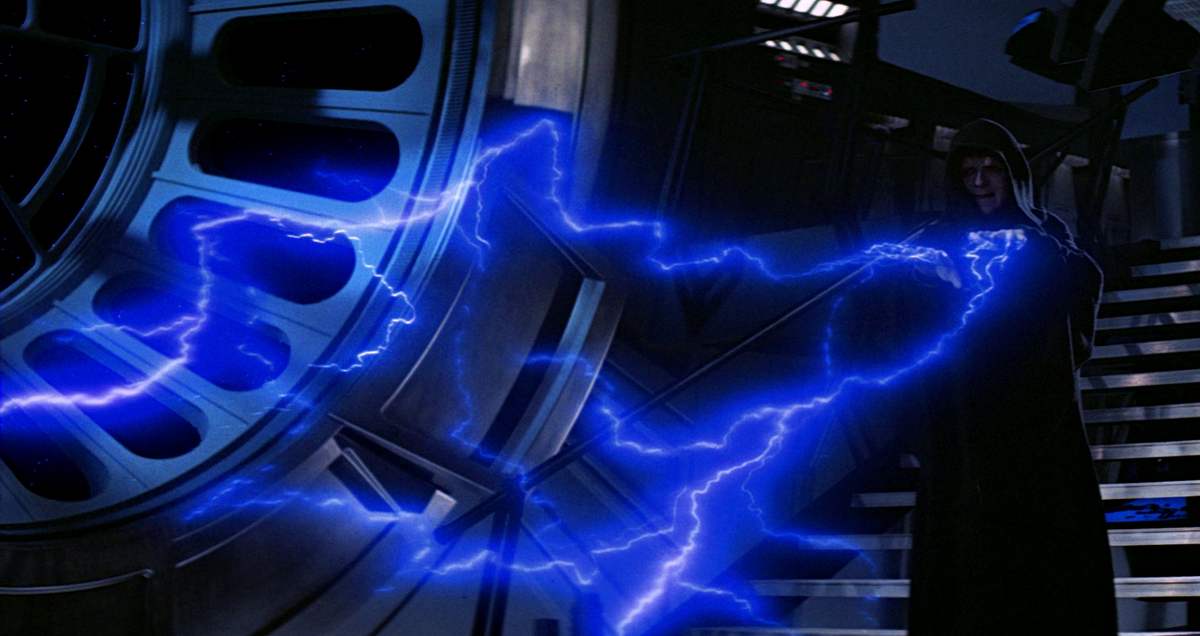 Palpatine electrocutes Luke