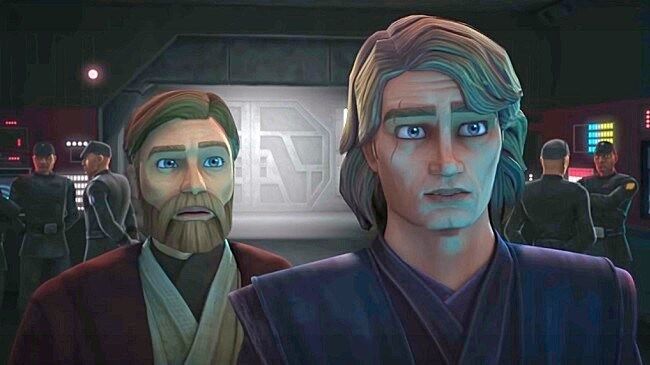 Anakin Skywalker and Obi-Wan Kenobi as they appear during the Season Seven Reveal Trailer.