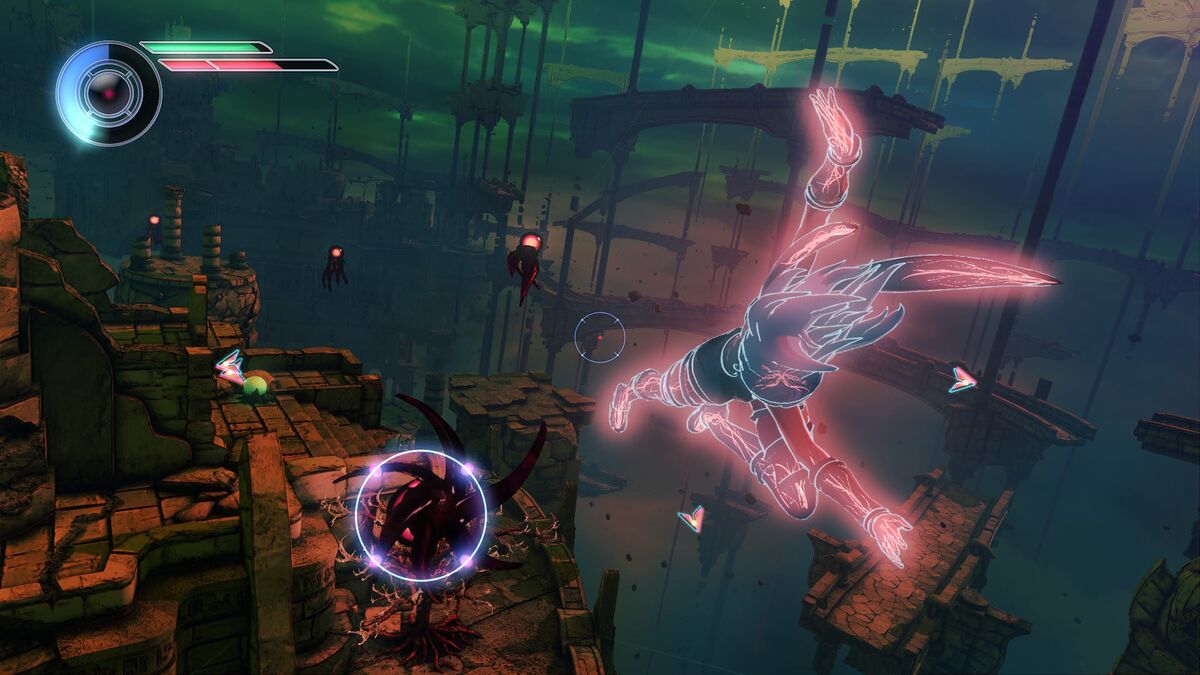 Kat uses her gravity-shifting abilities in Gravity Rush 2.