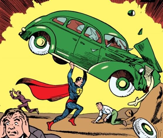 &Acirc;&nbsp;Superman does this because some guy cut into his dance with Lois Lane. Action Comics #1 (1938) DC Comics