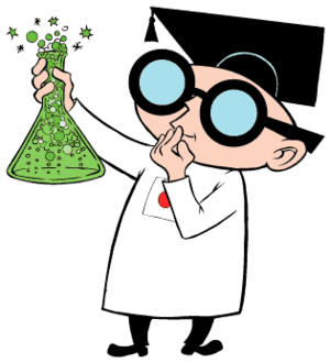 Poindexter from the Felix the Cat cartoons holding a science beaker