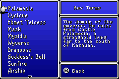 FFII GBA Key Terms Menu
