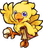 Chocobo holding a book and waving