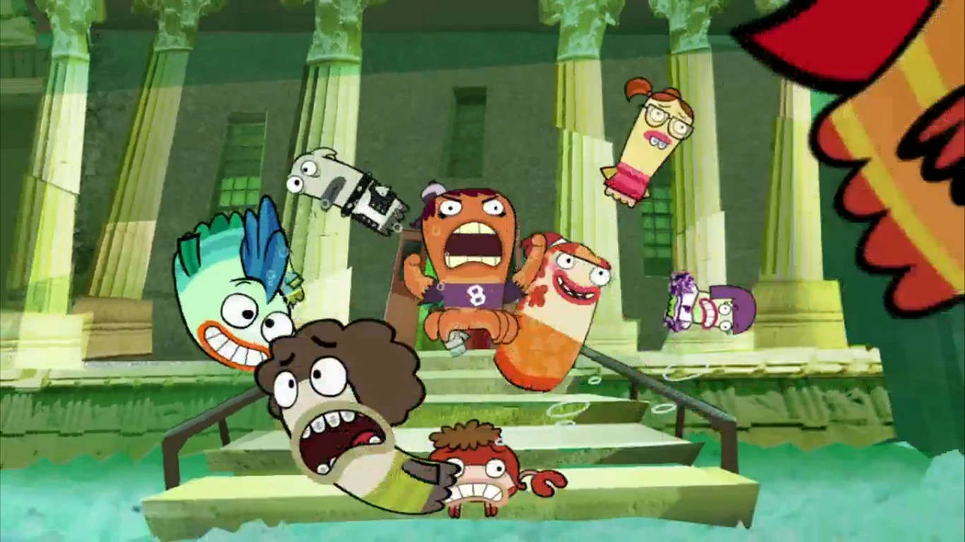 Image Milo, Bea and Oscar swim away from Jocktopus.jpg Fish Hooks