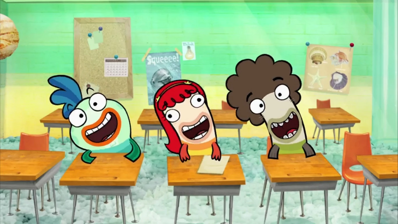 Image Milo, Bea and Oscar singing in class.jpg Fish Hooks Wiki