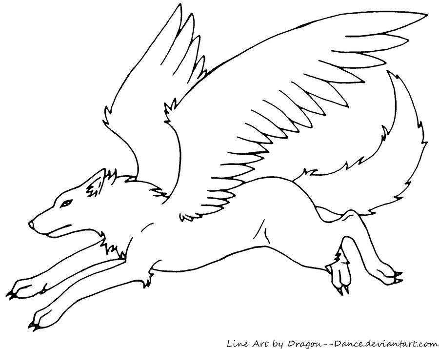 image free winged wolf line art by dragon dance d50y75z jpg fly