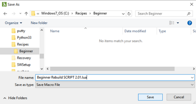 Recipe Save As Dialog Windows