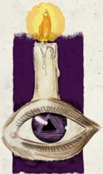 Symbol of Deneir, the lit candle above an open eye