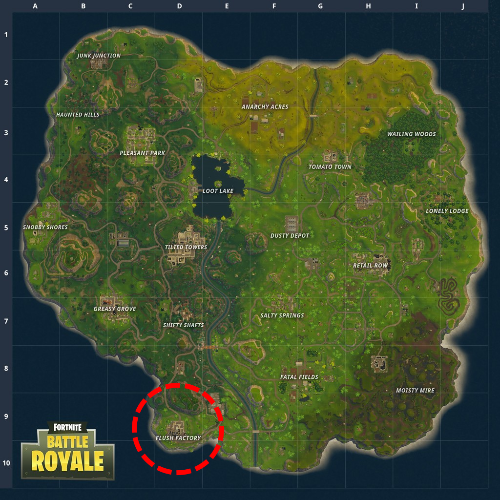 flush factory was located on the southwest end of the map of the battle royale map it was a large toilet factory with average amounts of loot - fortnite flush factory
