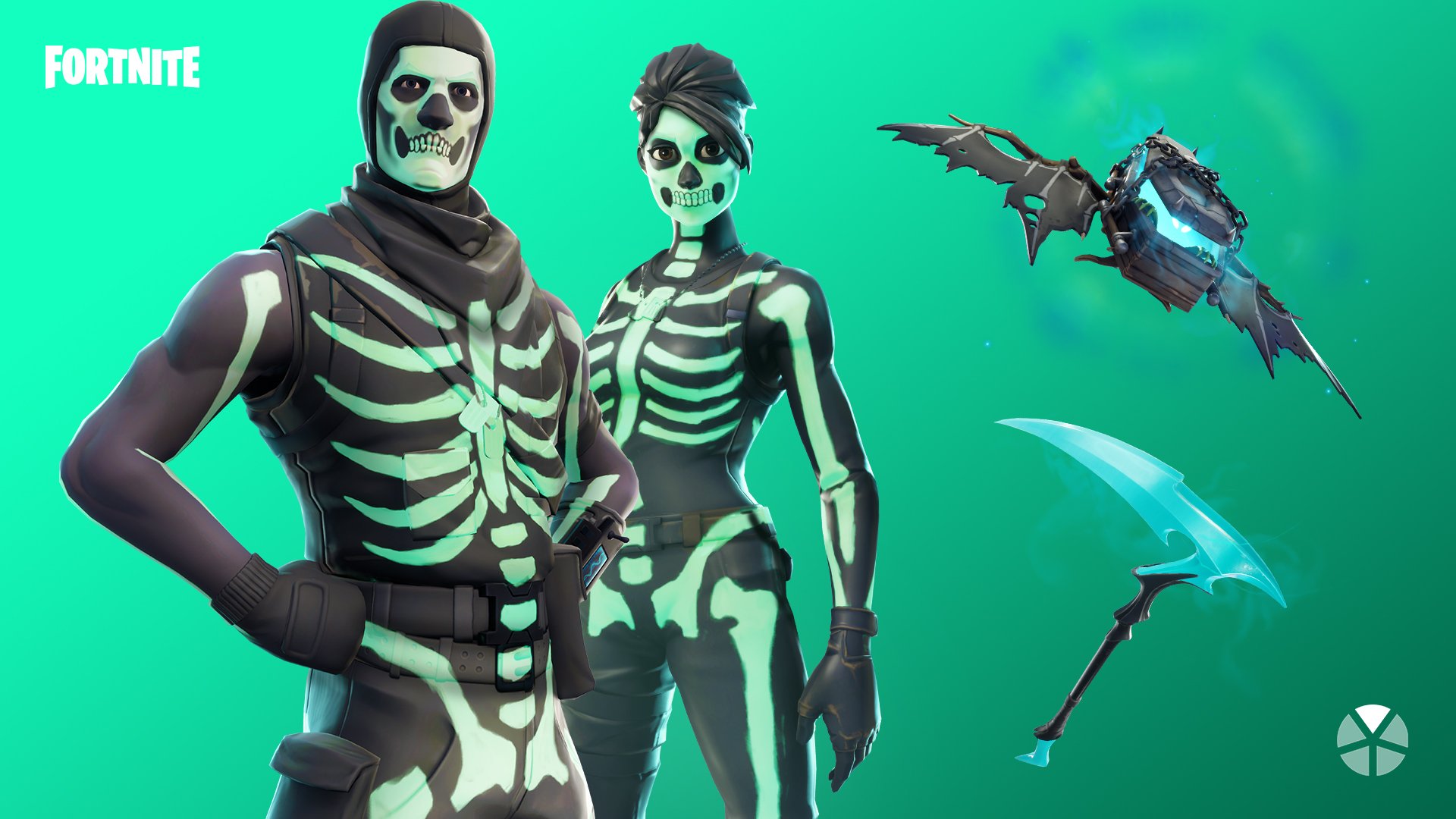 die schadeleinheit englisch skull squad ist ein set bestehend aus mehreren skins die man im battle royale modus von fortnite verwenden kann - sichel spitzhacke fortnite