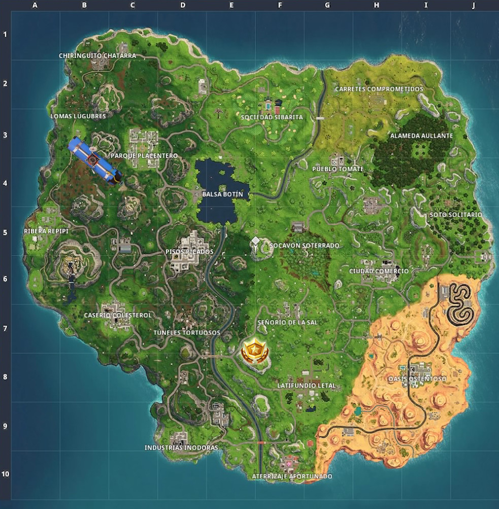 mapa fortnite - fortnite que se encuentra en lomas lugubres