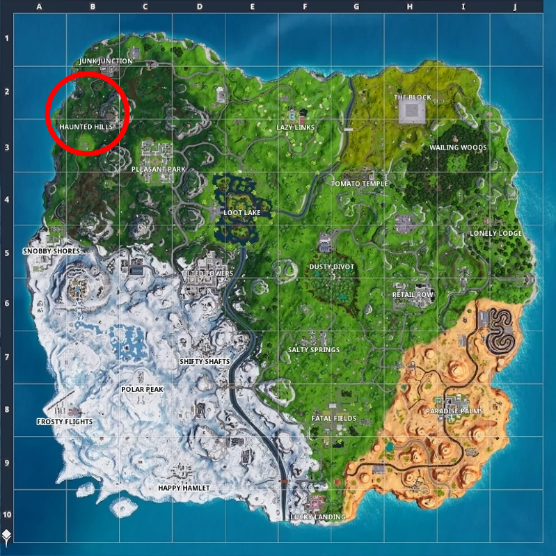 Haunted Hills Fortnite Wiki Fandom Powered By Wikia - haunted hills is at the north west part of the map it is themed around a haunted graveyard with a crumbling church and a field of headstones