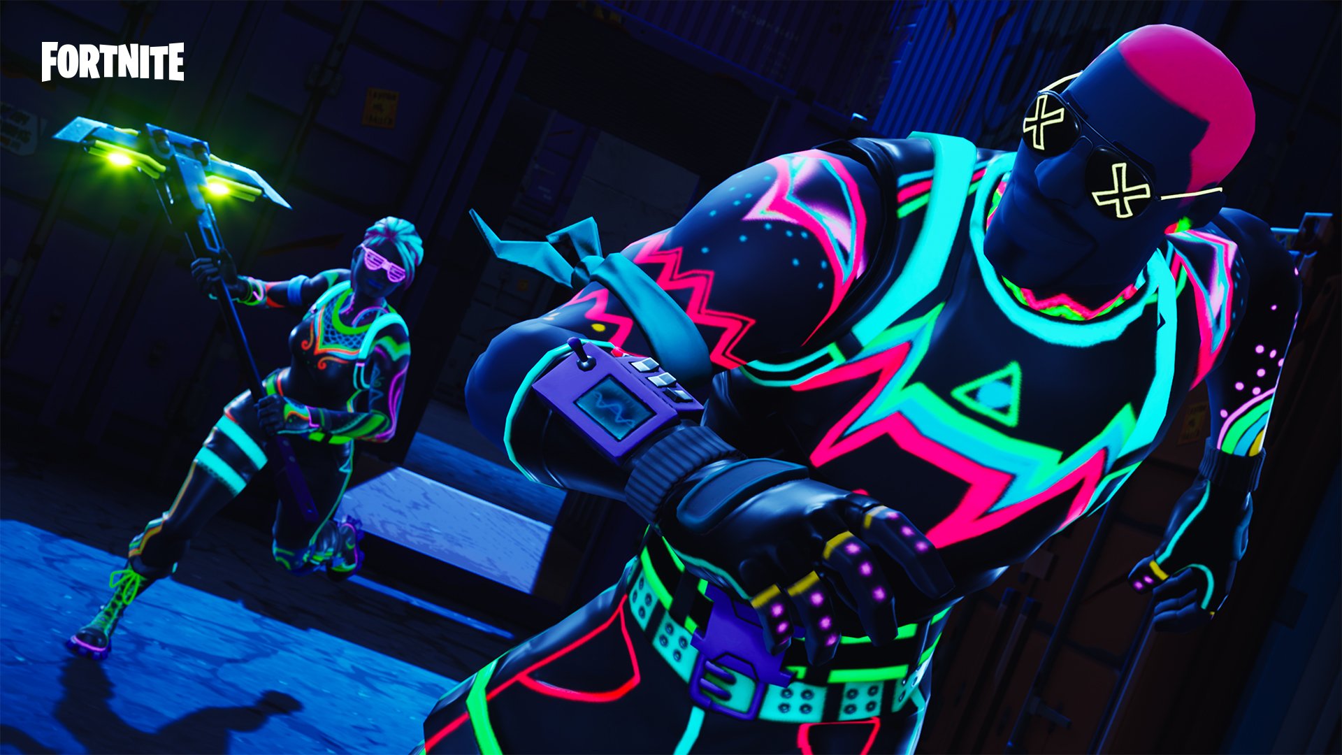neonleuchten englisch neon glow ist ein set bestehend aus mehreren skins die man im battle royale modus von fortnite verwenden kann - ins schwarze fortnite wallpaper