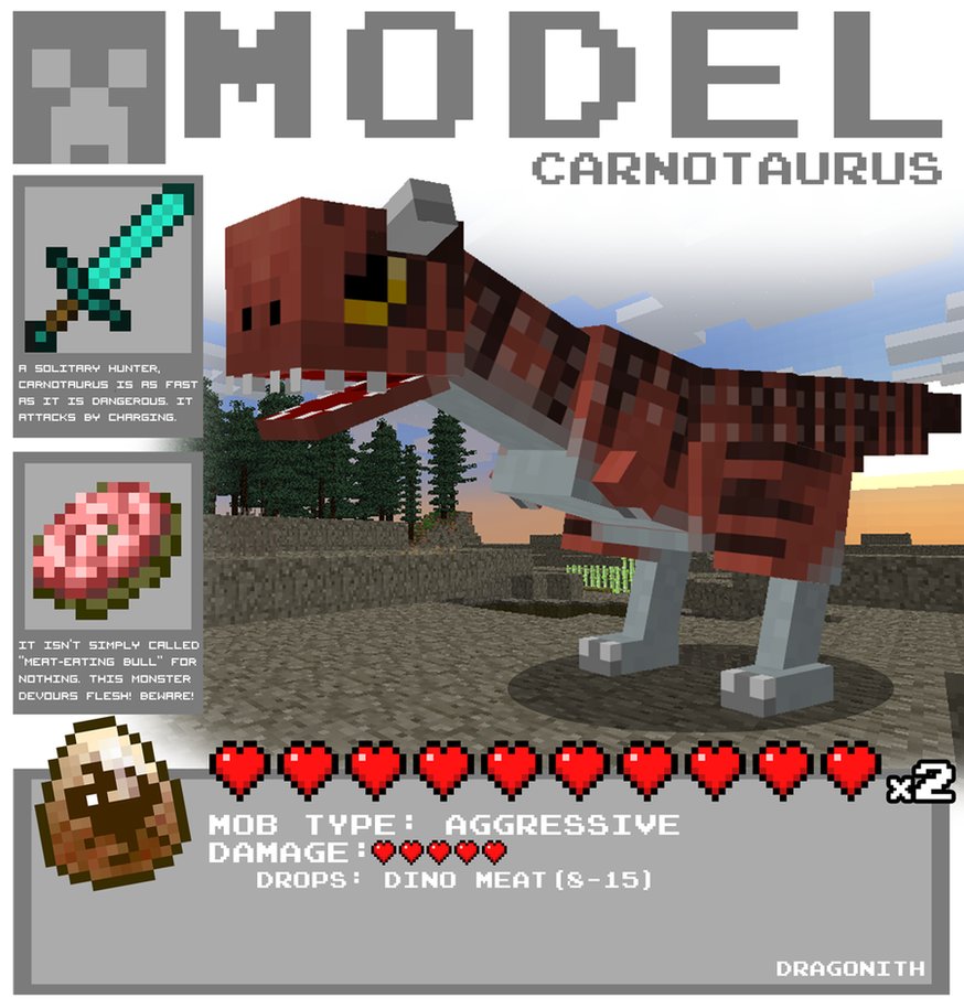 Image Minecraft carnotaurus by dragonithd4qmdoz.png.jpeg Fossils and Archeology Mod Revival