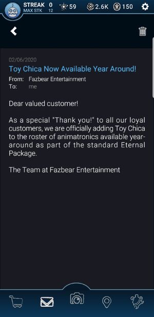 FNaF AR - Email (Toy Chica - Eternal Package)
