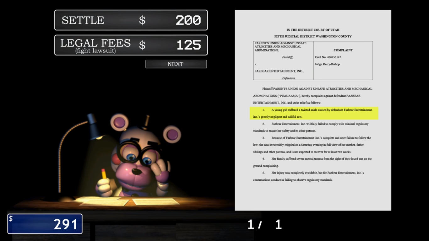 Lawsuit Freddy Fazbears Pizzeria Simulator Wiki Fandom - 