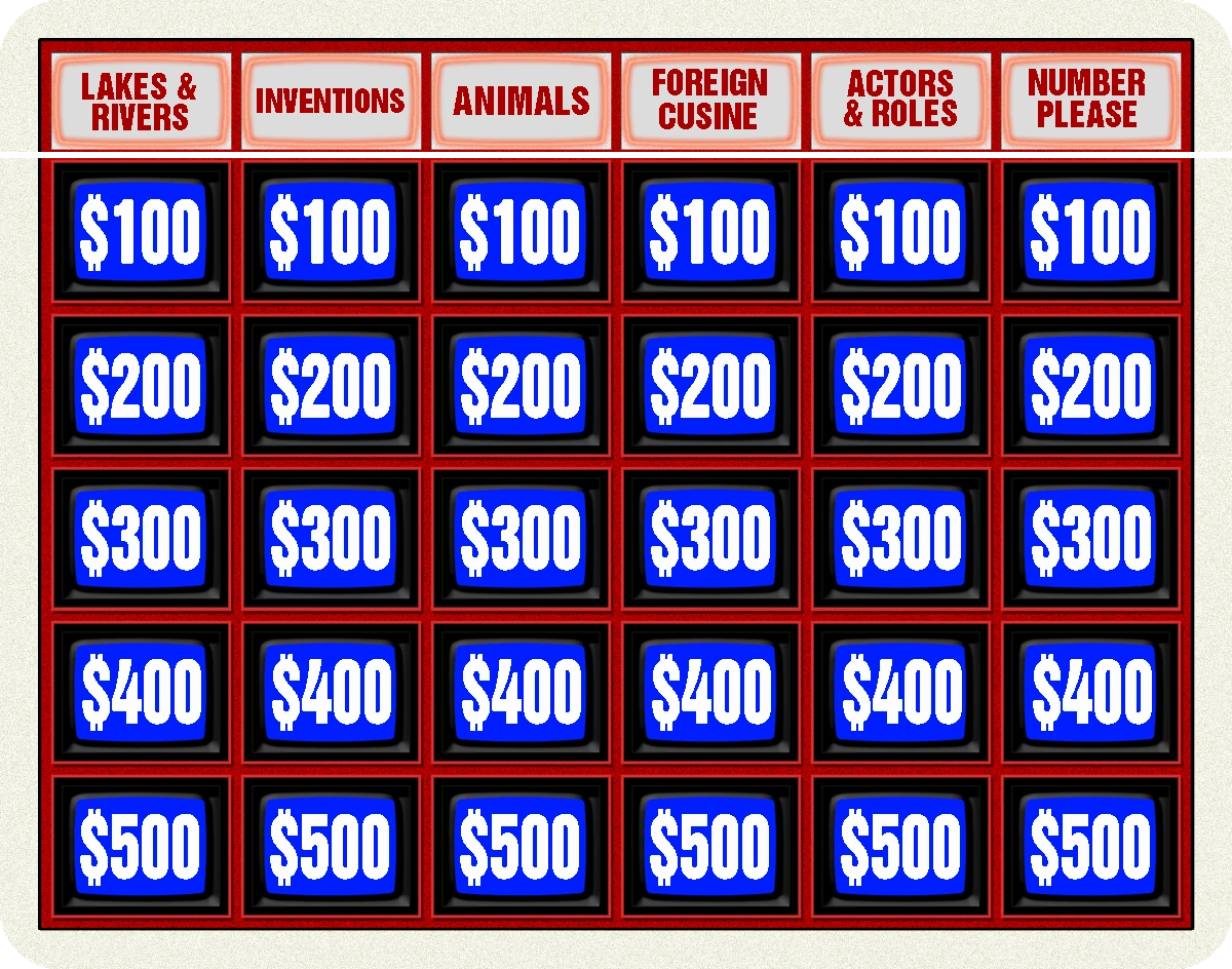 Image Jeopardy board 1984 round 1 by wheelgeniusd5glark.png Game Shows Wiki FANDOM