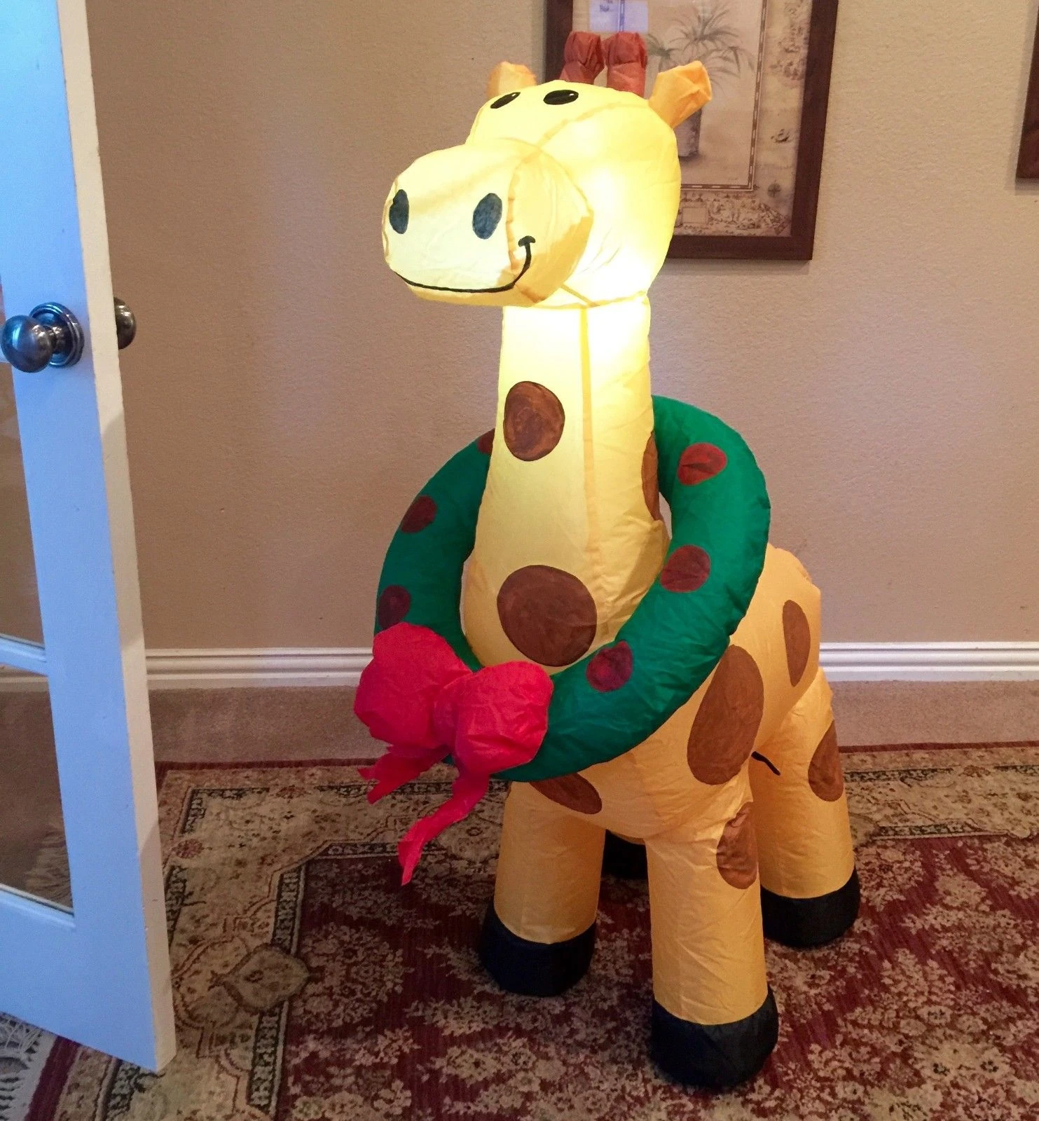 Image Gemmy Prototype Christmas Giraffe with Wreath Inflatable