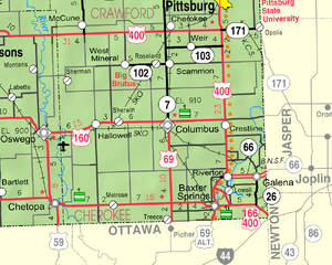 Map of Cherokee Co, Ks, USA