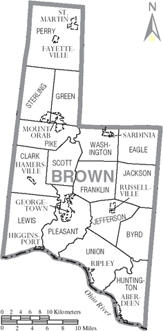 Image Map of Brown County Ohio With Municipal and Township Labels PNG
