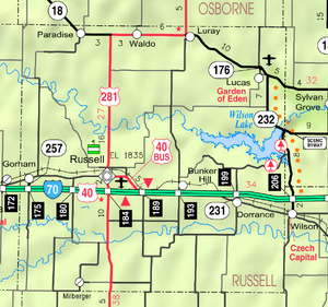 Map of Russell Co, Ks, USA