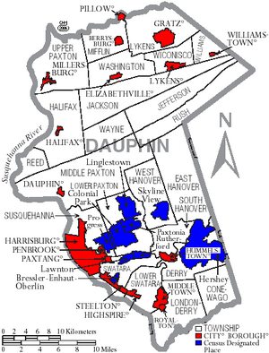 Map of Dauphin County Pennsylvania With Municipal and Township Labels