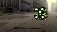Rex using the blast launcher