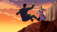 Annie knocks Rex off a cliff