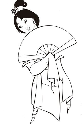 image  mulancoloringpagesholdinghandfan
