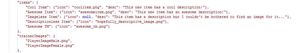 Items and Trainer Images