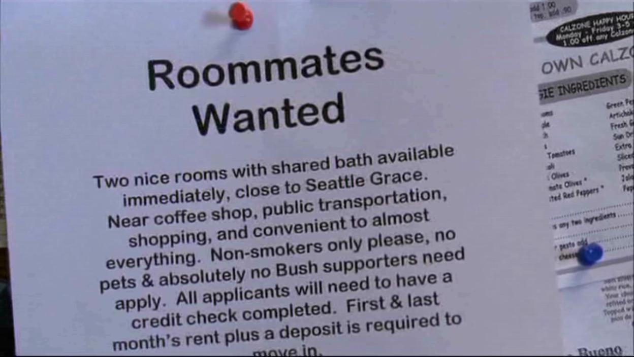 merediths roommate notice greys anatomy universe wiki fandom roomate flyer