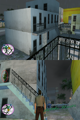 File:GTAVC HiddenPack 67 Upstairs landing of first townhouse E of Kaufman Cabs.png