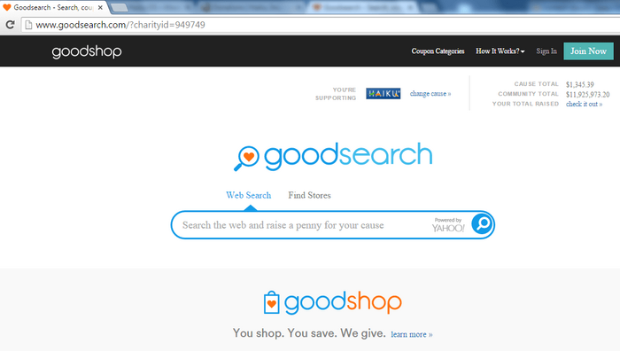 Haiku donate goodsearch
