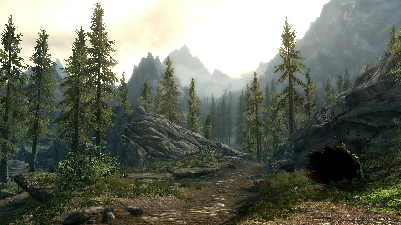 Image Mountain Forest Path  elder scrolls v skyrim 