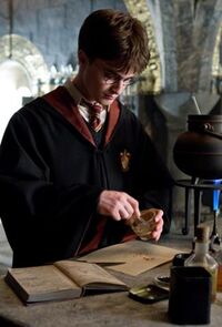 Harry Potter creating potion obeying the instruction of the Half-Blood Prince